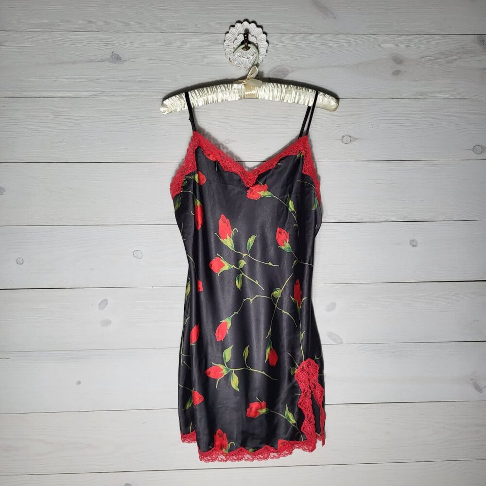 Victoria's Secret Slip Nightie Satin Lace Trim Rose Romantic Lingerie.